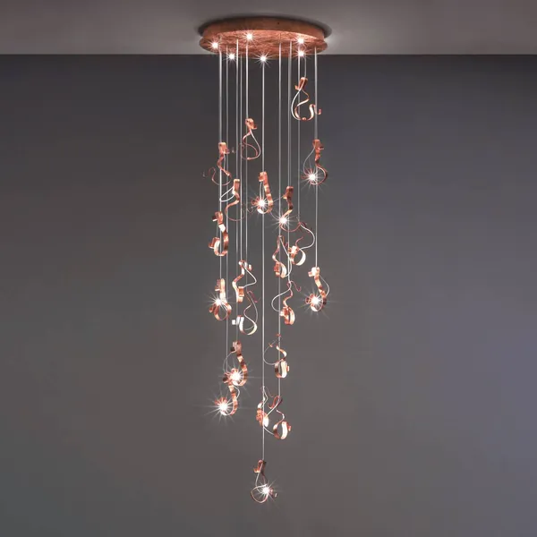 Knikerboker Curve colgante LED, 20 luces, cobre