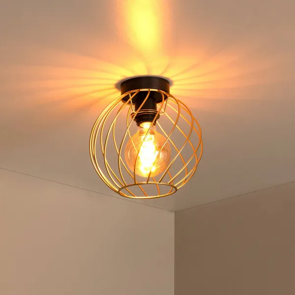 Lucide Plafón Danza, pantalla de jaula, Ø 25 cm, oro