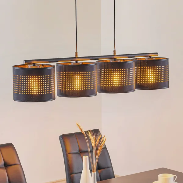 TK Lighting Lámpara colgante Tago, 4 luces, negro/dorado