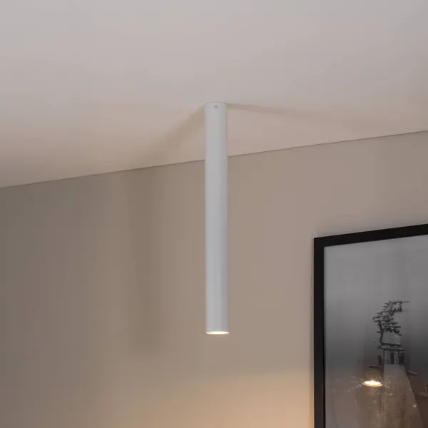 EMIBIG LIGHTING Downlight Tecno 1XL, acero, GU10, altura 60 cm, blanco