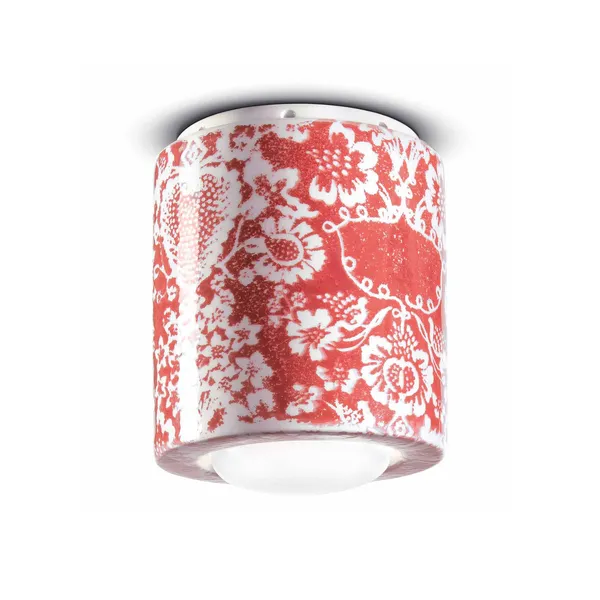 Ferroluce PI lámpara de techo, motivo floral, Ø 12,5 cm rojo/blanco