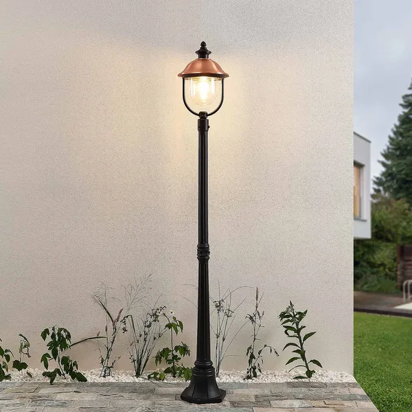 Lámpara de exterior Lindby Clint, 177 cm, metal, resistente al agua salada, E27