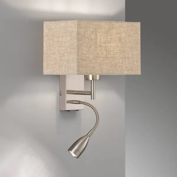 FISCHER & HONSEL Aplique de pared Dream brazo de lectura, lino arena/níquel