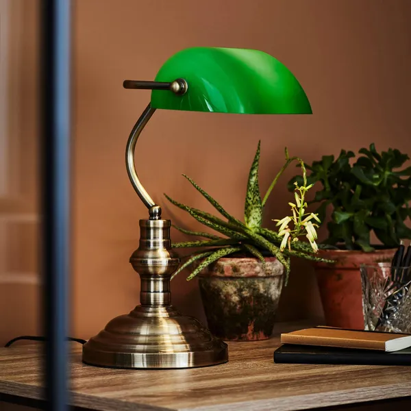 Markslöjd Lámpara de mesa Bankers, altura 25 cm verde