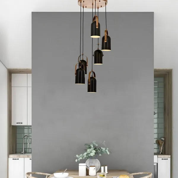 Avonni Esra lámpara colgante, negro, Ø 40 cm, metal, 6 luces