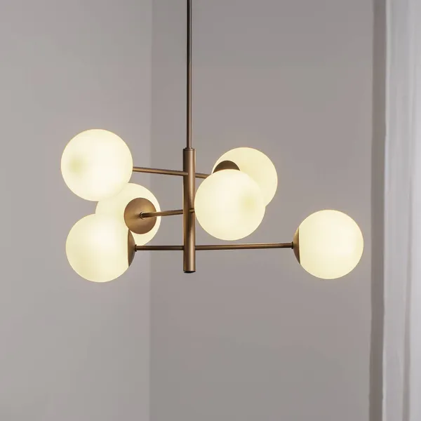 Domiluce Lámpara colgante Aurora, marrón, Ø 60 cm, 6 luces, cristal, E14
