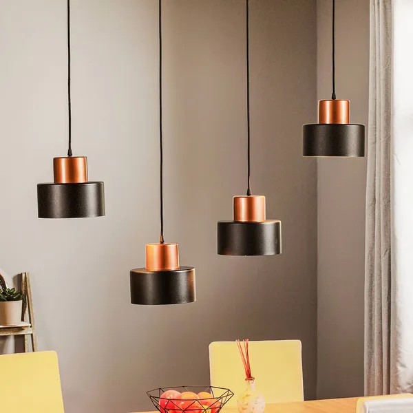 TEMAR LIGHTING Lámpara colgante Olla en negro/cobre, 4 luces