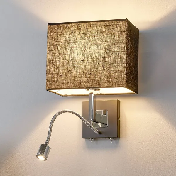 Aplique de pared Lucande Rebekka, 31 cm, negro, brazo de lectura LED