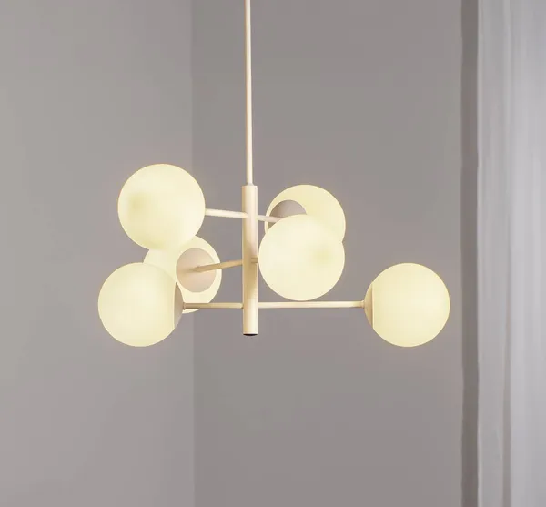 Domiluce Lámpara colgante Aurora, blanca, Ø 60 cm, 6 luces, cristal, E14