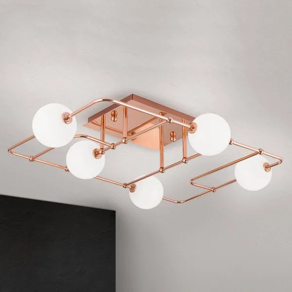 ORION Plafón LED Pipes en cobre con bolas de vidrio
