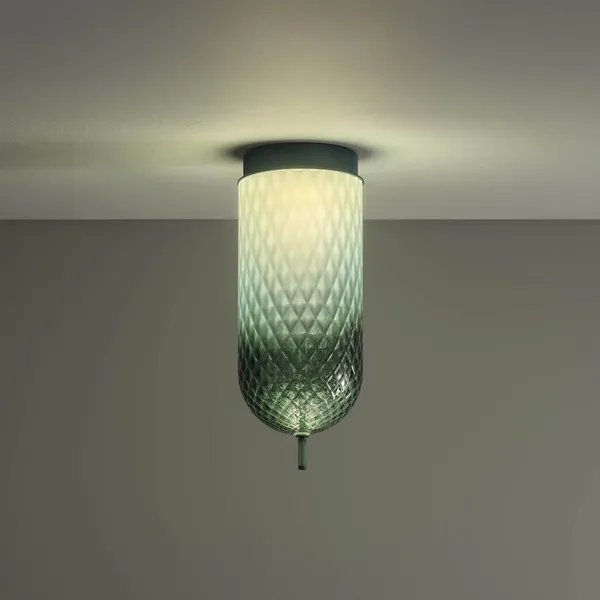 OLEV Lámpara LED de techo Curuba, verde, cristal, altura 40 cm, 2700 K