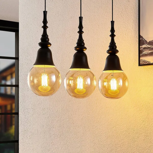 Lucande Gesja colgante, 3 luces, largo, negro