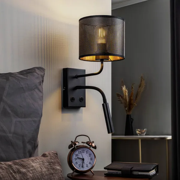 Luminex Aplique de pared Jovin de 1 luz con foco negro/dorado