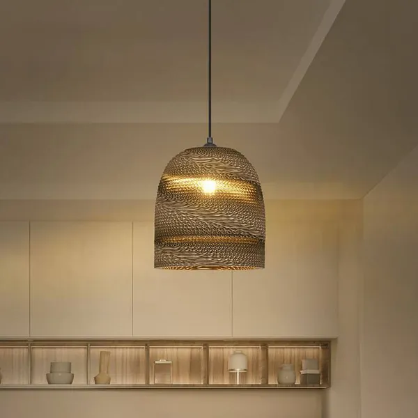 Lámpara colgante LEDVANCE Ball Bell, Ø 26 cm, marrón, cartón ondulado