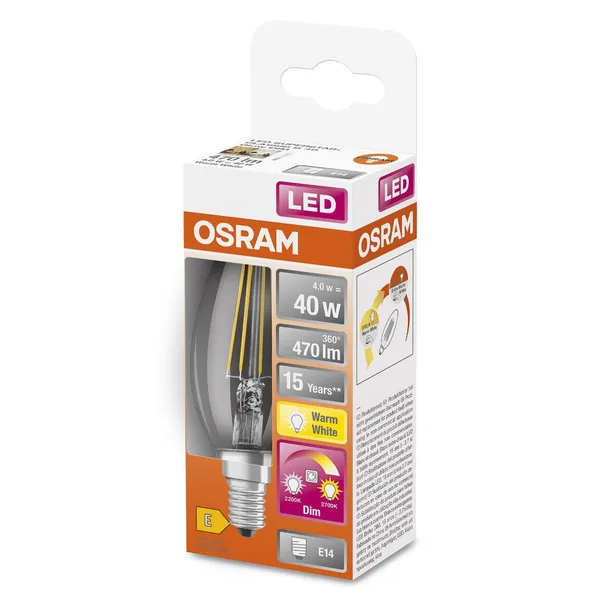 OSRAM bombilla LED E14 4W GLOWdim transparente