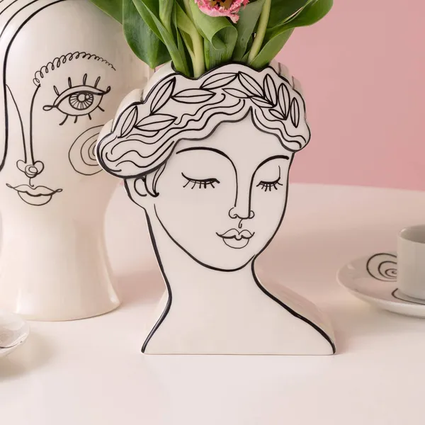 KARE Favola Jarrón Lady, altura 25 cm, cerámica, negro/blanco