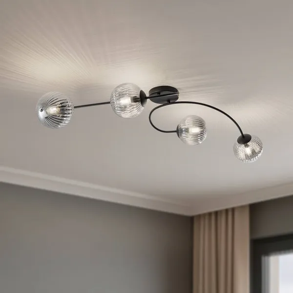 EMIBIG LIGHTING Lámpara de techo Vibra, gris humo/negro, longitud 110 cm, 4 luces.