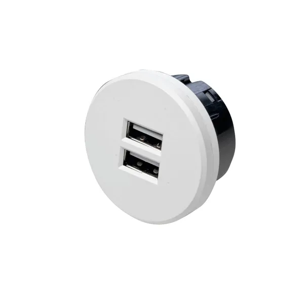 Hera Toma USB doble, redonda, blanca