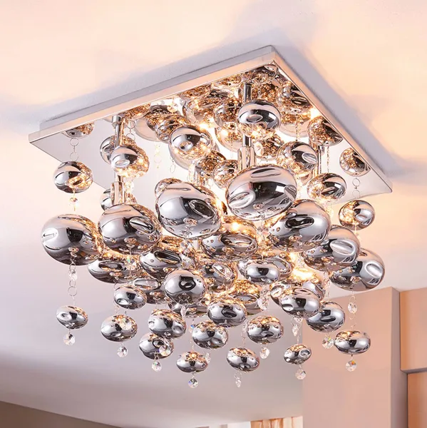 Plafón Lindby Esfera, gris humo, cristal, 4 luces, 35cm