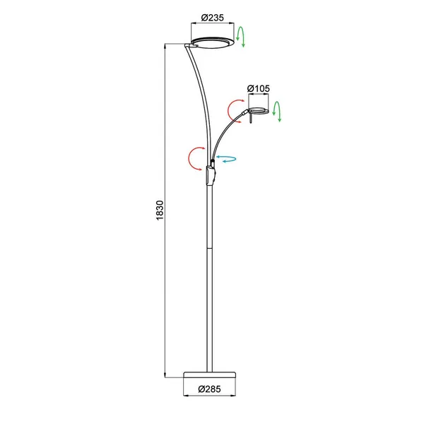 Aluminor Kitel 89 Lámpara de pie LED con brazo de lectura LED