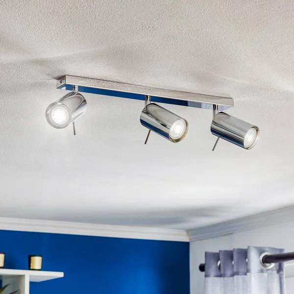 SOLLUX LIGHTING Downlight redondo, cromado, 3 luces lineales