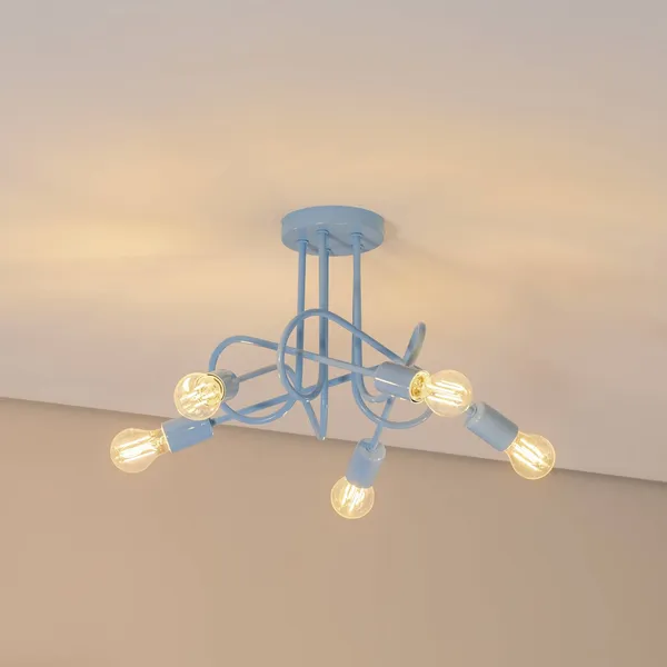 HELAM Plafón Oxford, azul claro, Ø 47 cm, metal, 5 luces