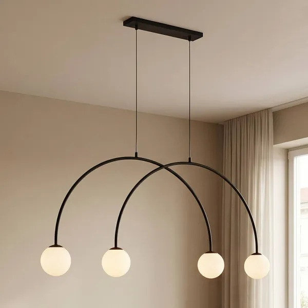 ALDEX Lámpara colgante Alison, blanco y negro, 4 luces, forma de arco, 129 cm