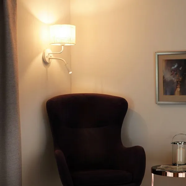 Duolla Aplique de pared, yute, blanco/beige, brazo de lectura