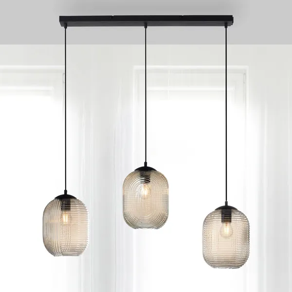 Paul Neuhaus Lámpara colgante Shitake, ámbar, cristal, 86 cm, E27