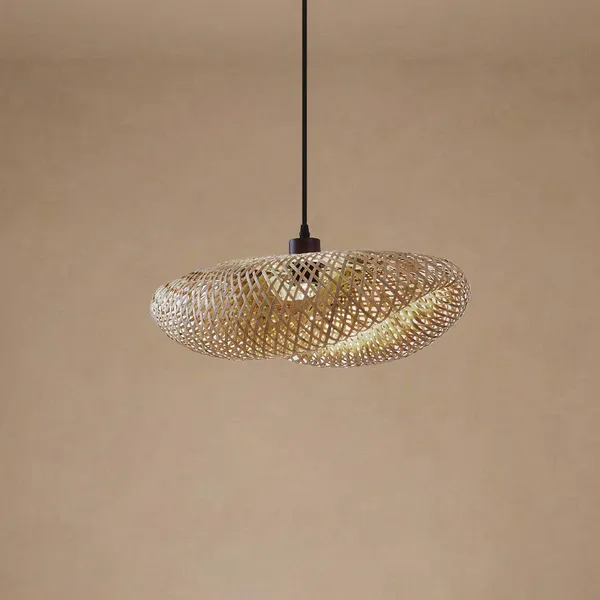 Lindby lámpara colgante Eleane, bambú, natural, longitud 50 cm, E27