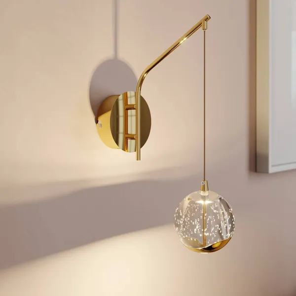 Lucande aplique de pared LED Hayley, color dorado, cristal, 34 cm de altura
