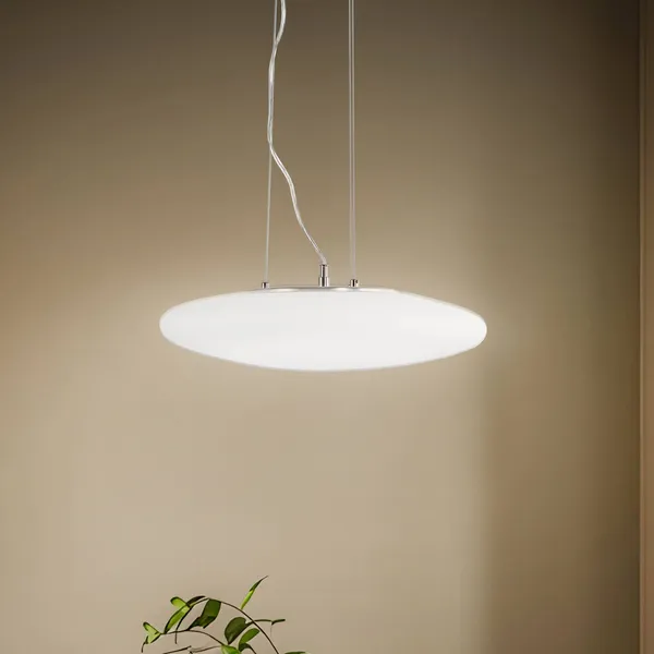 Lindby Lámpara colgante LED Gunda, blanco, cristal, Ø 47 cm, atenuable