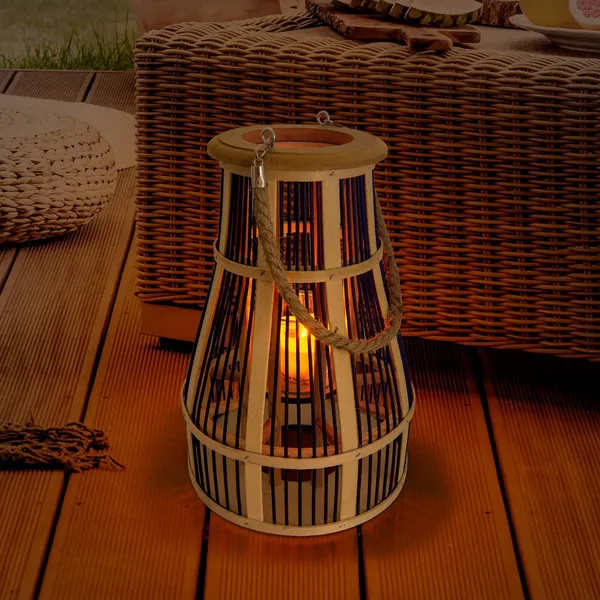 Näve Lámpara solar LED Cesta, 34 cm, negro/natural