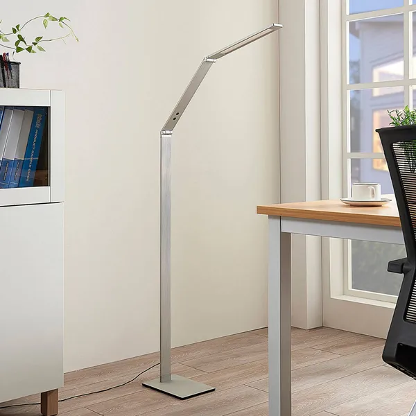 Lucande lámpara de pie LED Nicano, gris, metal, CCT, 125cm