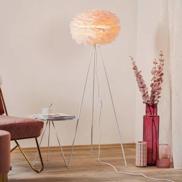 UMAGE Eos medium lámpara pie rosa trípode blanco