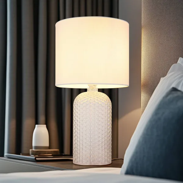 Globo Lámpara de mesa Sofia, blanca, altura 50 cm, tela/cristal