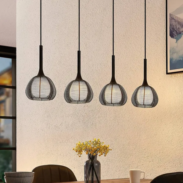 Lucande Tetira colgante, 4 luces, largo, negro