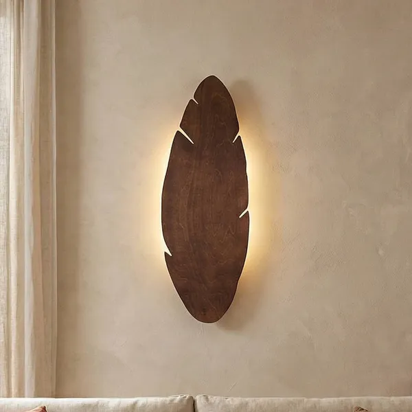 Envostar aplique de pared Lehti, forma de hoja, nogal, 69 x 24 cm