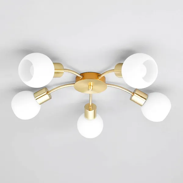 Lámpara de techo Lindby Elaina, Ø54cm, 5 luces, latón, cristal, E14