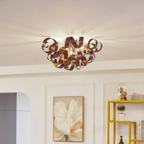 Lámpara de techo Lucande Kaelor, Ø 60 cm, color cobre, aluminio