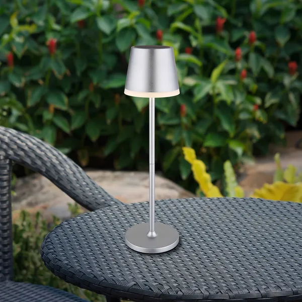 Globo Lámpara LED solar de metal plateado, altura 41 cm, IP44