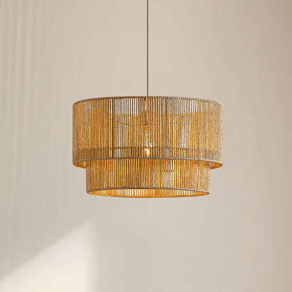 Lámpara colgante Lindby Anuva, Ø 45 cm, beige, papel, E27