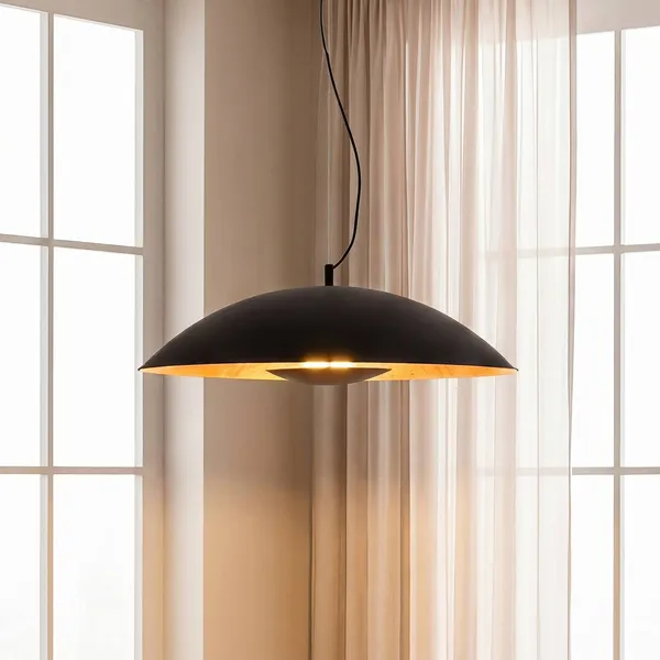 Lámpara colgante Lindby Emilienne, negra, dorada, Ø 60 cm