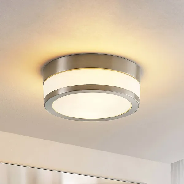 Lámpara de techo Lindby Flavi, Ø 23 cm, níquel, cristal, IP44, E27