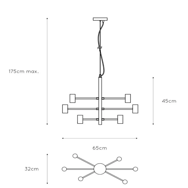 Lucide Lámpara colgante Leanne, negro, 6 luces