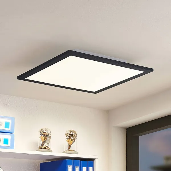 Lindby Panel LED Nelios, 40 x 40 cm, 4.000 K, negro, metal