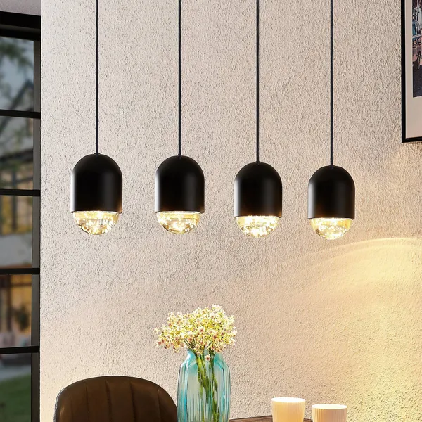 Lucande Amielle lámpara colgante, 4 luces, negro