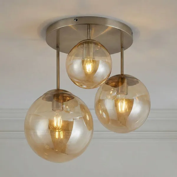 Plafón Lindby Teeja, ámbar, 3 luces, Ø47cm, cristal, E27