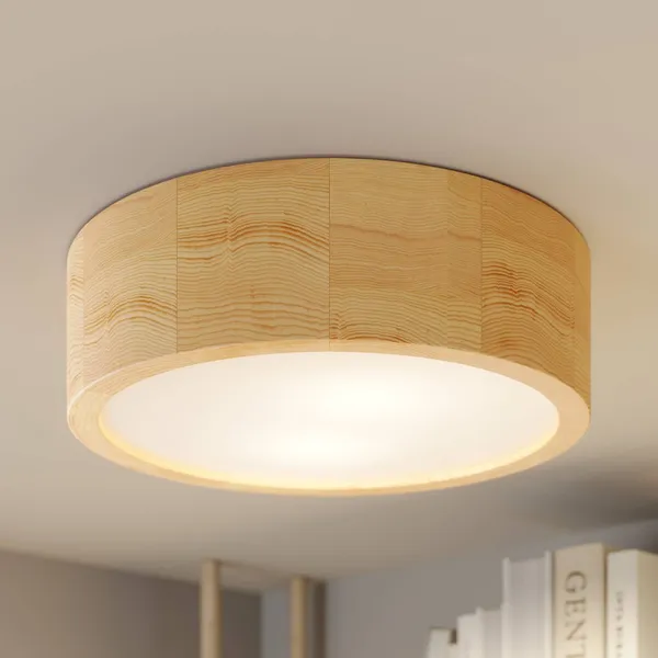 TEMAR LIGHTING Cleo plafón, Ø 27,5cm, 2 luces, madera de pino, E27
