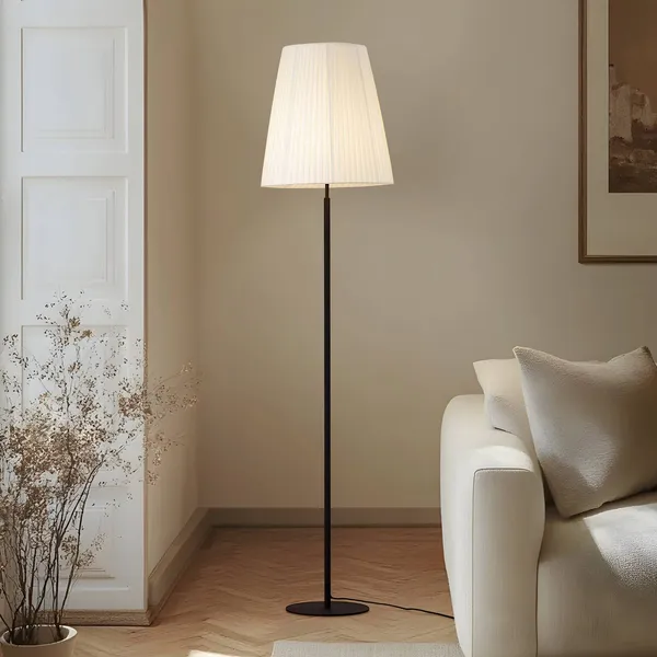 Lámpara de pie Lindby Virelle, negro/blanco, textil, altura 170 cm